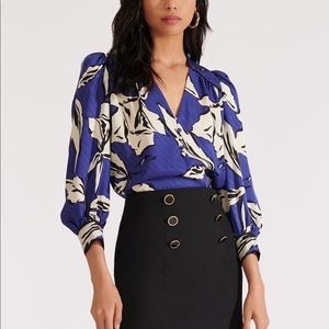 Veronica Beard | Milan Floral Puff Sleeve Silk Blouse Ultramarine Multi Size 6
